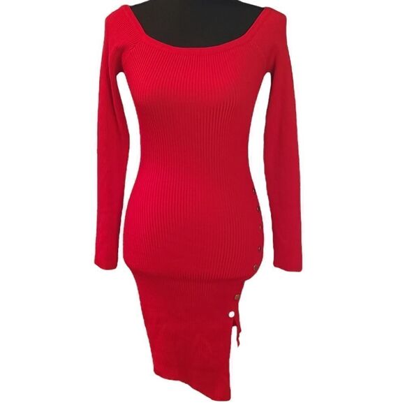 Love Always Red Ribbed Bodycon Sweater Dress Medium - Picture 1 of 6
